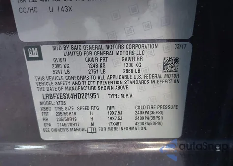 2017 Buick Envision Premium I from USA, damaged, VIN LRBFXESX4HD201951